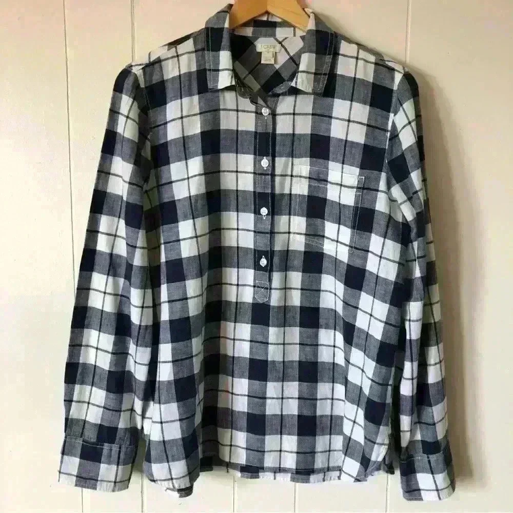 J.Crew Half Button Closure Plaid Cotton Top Shirt Size M